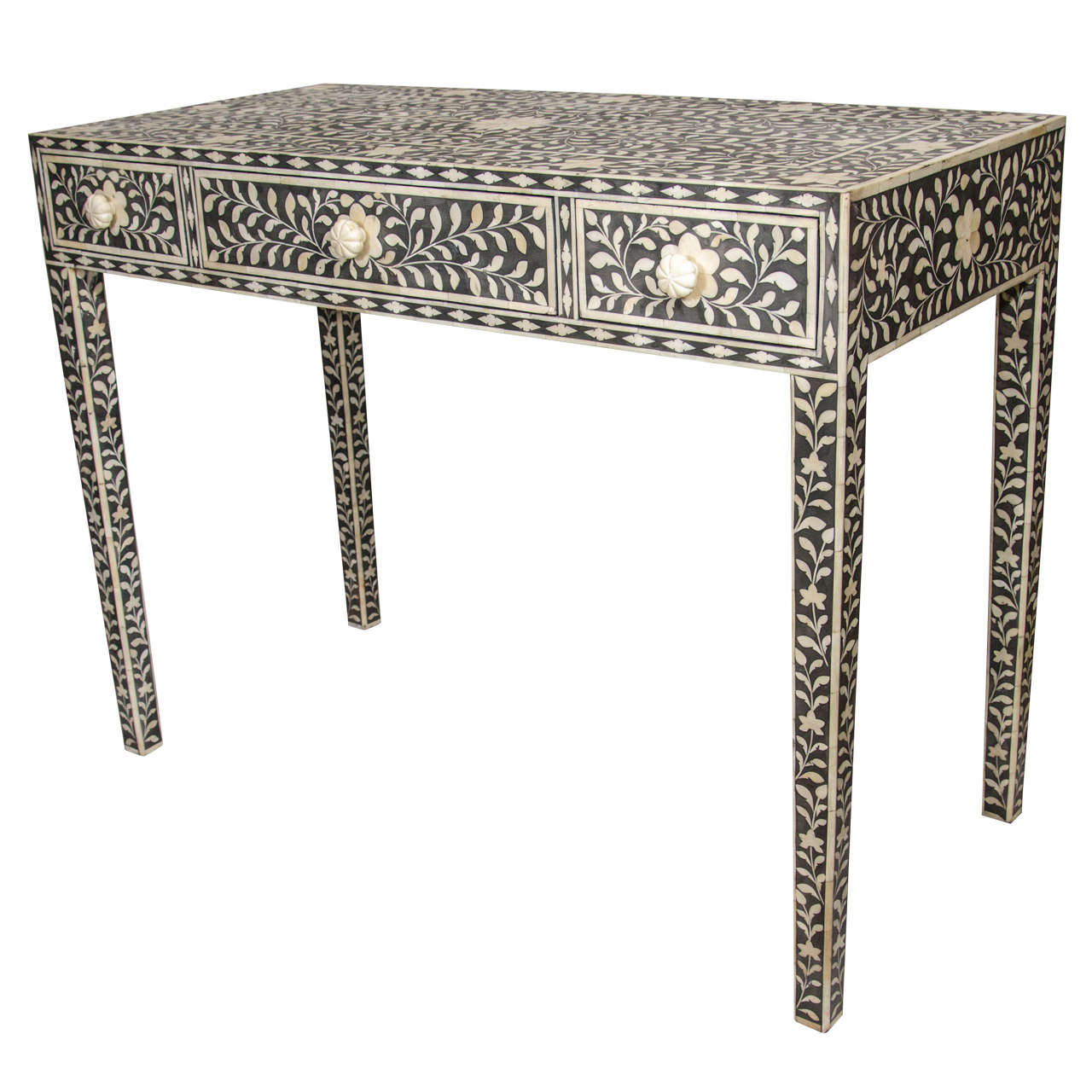 Indian Grey and White Inlaid Bone Writing Desk